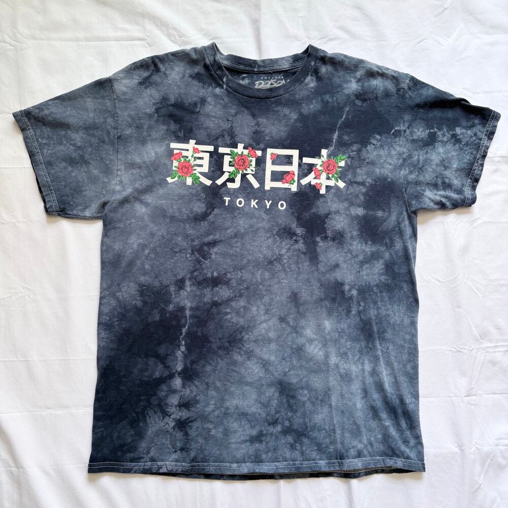 Popular Poison men's Tokyo Kanji Rose Overlay sz Lg blue tie dye graphic tshirt